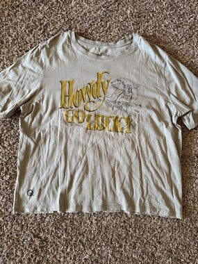 Howdy Go Lucky Graphic Tee - Yellow Print on Light Beige